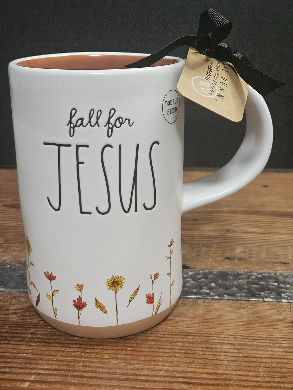 Rae Dunn White 'Fall for Jesus' Ceramic Mug with Autumn Floral Accent
